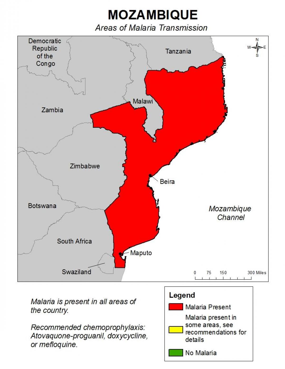 χάρτης της Μοζαμβίκης, της ελονοσίας