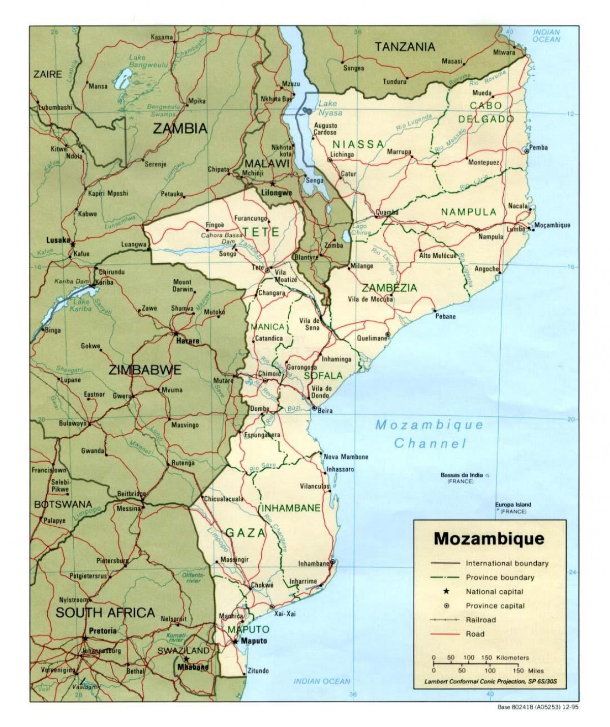 χάρτης της Μοζαμβίκης δρόμους